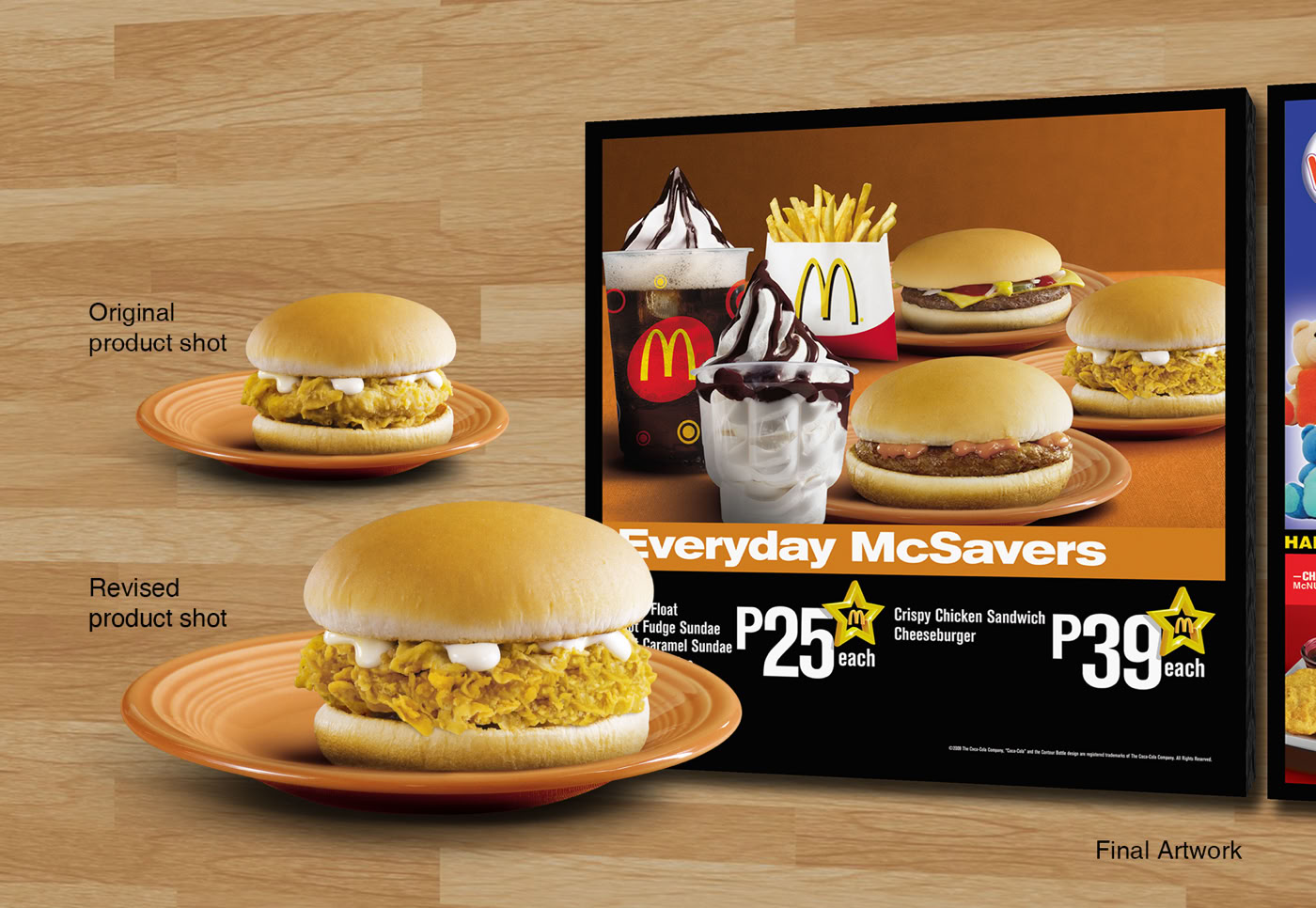 The client requested that their existing crispy chicken sandwich image to have it more of a crispier texture look. So the image was edited to satisfy the client’s needs. The revised version was approved and was added to the final artwork of their translite menu board.